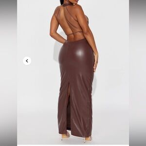 Fashion Nova Brown Faux Leather Maxi Dress